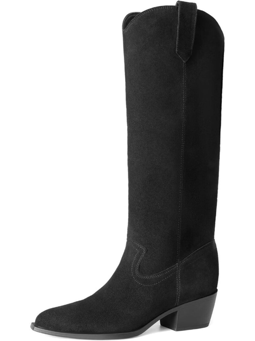 DREAM PAIRS Women's Black Cowgirl Knee High Boots Pointed Toe Low Block Heels